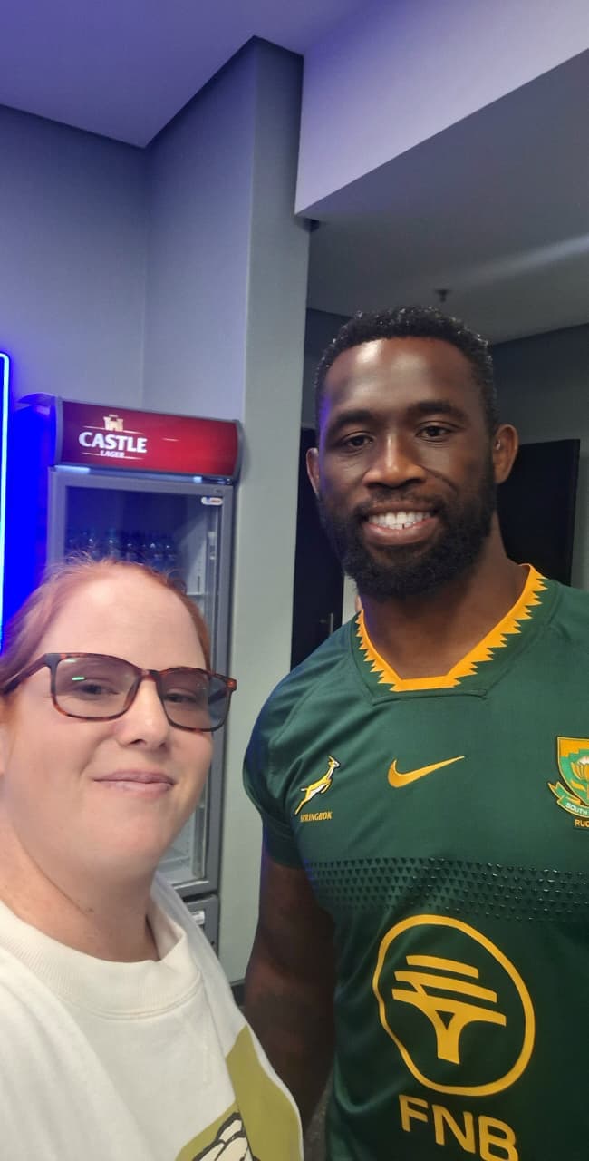 Amy Morgenrood with Springbok captain Siya Kolisi